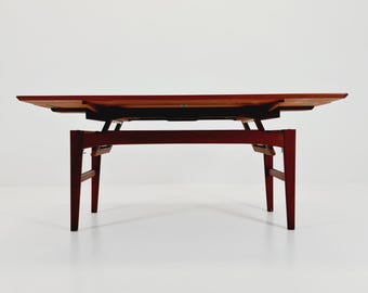 Tavolino da caffè/tavolo da pranzo in teak danese Elvator di Niles Bach per Randers, anni '60
