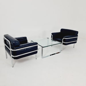 Mid century leather Bauhaus -Style of Cassia LC2 style sofa Set of 2, 1980s