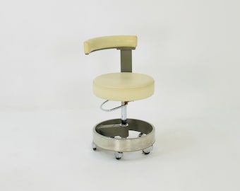 Mid centur beige Siemens Sirona Padded Swivel High Chair Leather Medical Vanity Chrome Germany 1960s