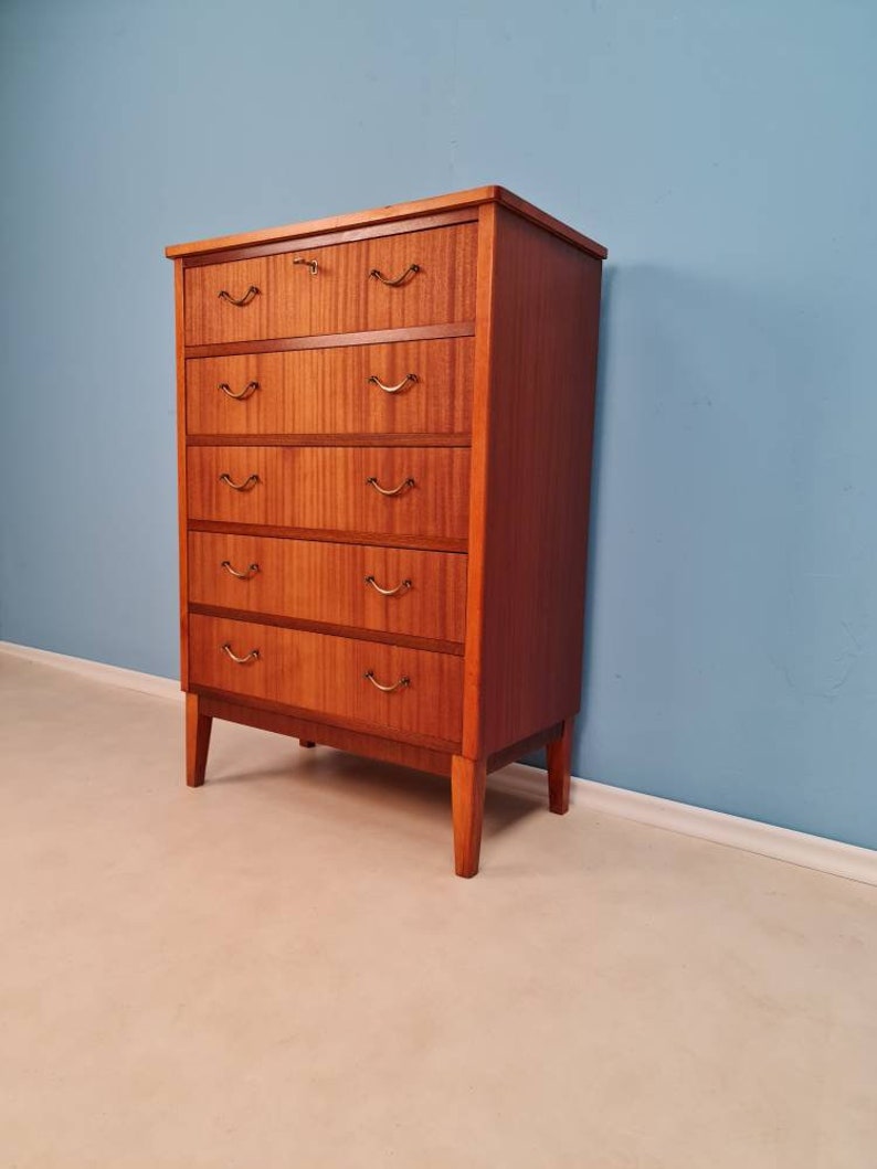 Midcentury danish design chest of drawers / drawer dresser /5 drawers cabinet from the sixties 1960s vintage mahaogany image 8