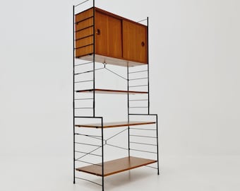 Free standing String shelf system, bookcase with cabinet teak by WHB Germany, 1950s