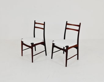 German teak & Teddy Fabric dining chair by Georg Leowald for wilkhan 1960s, set of 2