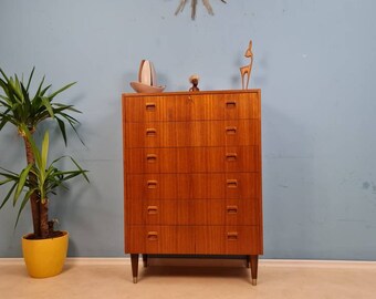 Midcentury danish design chest of drawers / drawer dresser /6 drawers cabinet from the sixties 1960s vintage teak veneer tallboy