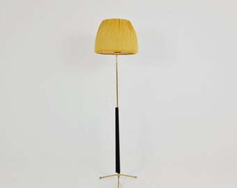 Midcentury floor lamp brass and black wood  Scandinavian Swedish from the 1950s By E. Hansson & Co., Malmö