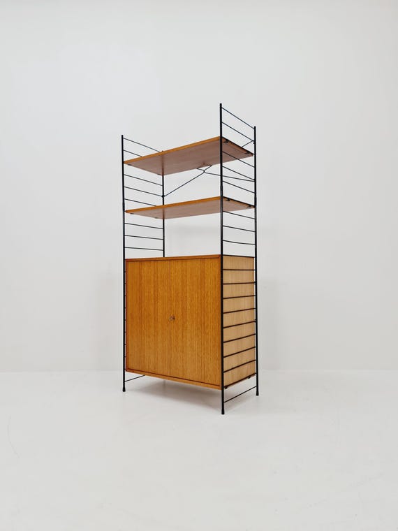 Free Standing String Shelf System, Bookcase With Cabinet
