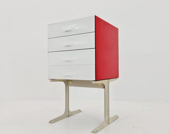 Cómoda DF2000 de Raymond Loewy – Diseño francés icónico – Cajón de plástico rojo – Años 70