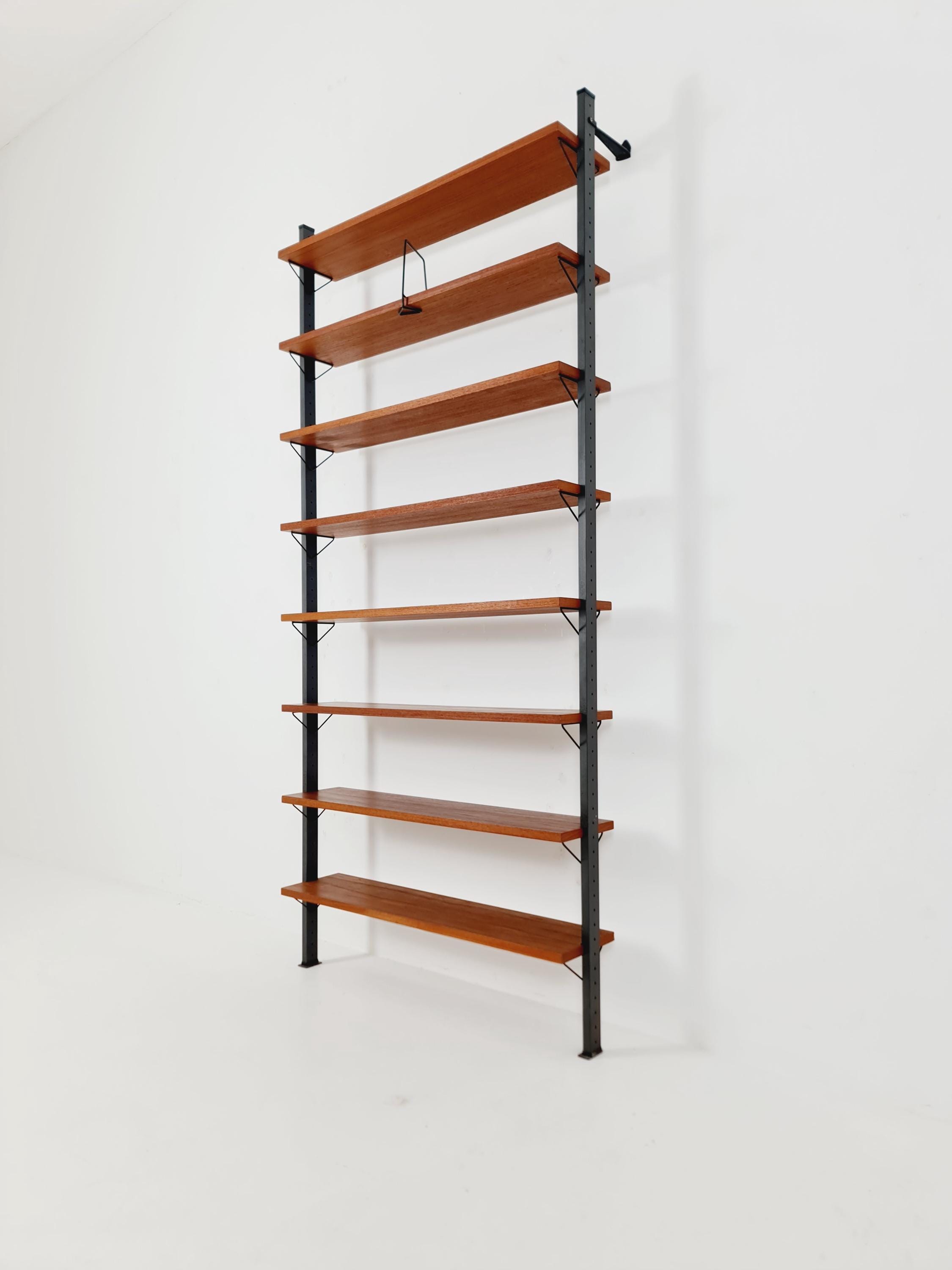 Mid century String shelf system teak & metal by Olof Pira Sweden, 1950s