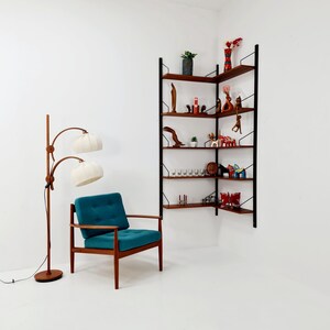 Midcentury Danish Walnut Corner Wall-mounted Shelving Unit, by