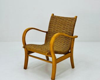 Bauhaus vintage papercord armchair by Ehrich Dieckmann, 1930s