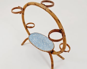 Portavasi tedesco anni '50, in bambù, vintage, minimalista, da interno, di metà secolo, tavolino laterale, tavolo da fiori retrò