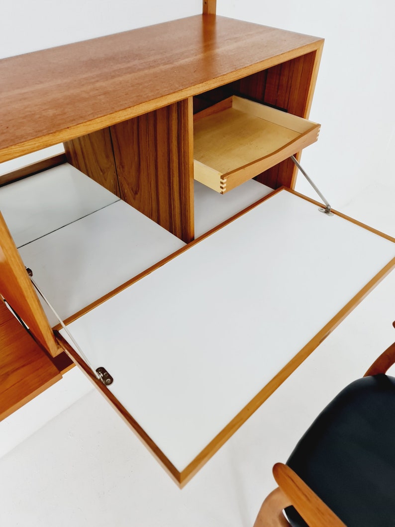 Mid century Danish Teak Wall Unit with bar cabinet & Desk by Poul Cadovius for Royal, Denmark, 1960s image 4