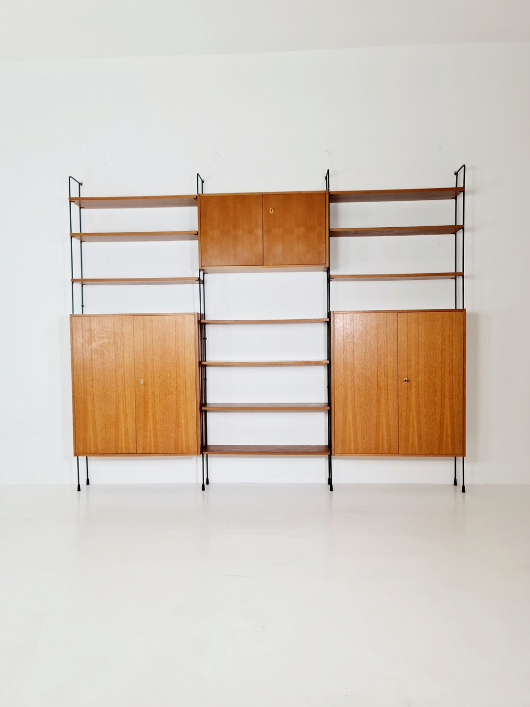 Mid Century Teak Wall Shelving Unit by Hilker for Omnia Etsy