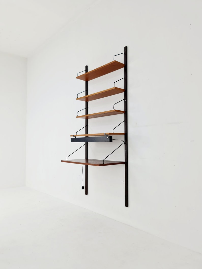 Midcentury Danish Teak Shelving Unit With Desk & light, by Poul Cadovius, 1960s image 3