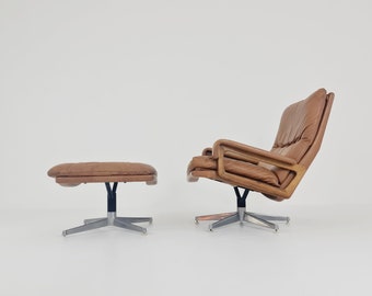 Midcentury lounge chair + ottoman by Andre Vanenbrouck for strässle Switzerland, 1970s