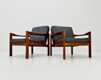 Mid century easy lounge chairs by Illum Wikkeslo Eilersen in solid teak, 1960s, Set of 2