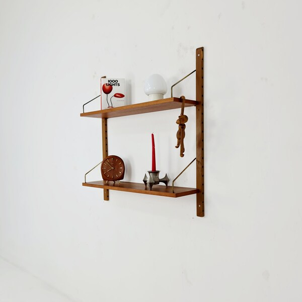 Midcentury Danish walnut Wall-Mounted Shelving Unit, by Royal for  Poul Cadovius, 1960s