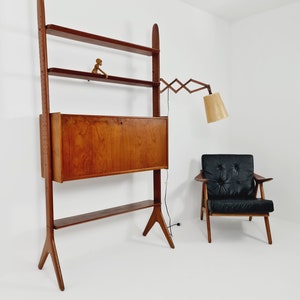 Vintage teak MCM Free Standing Shelving Unit, secretary by Arne Hovemand Olsen, 1960s