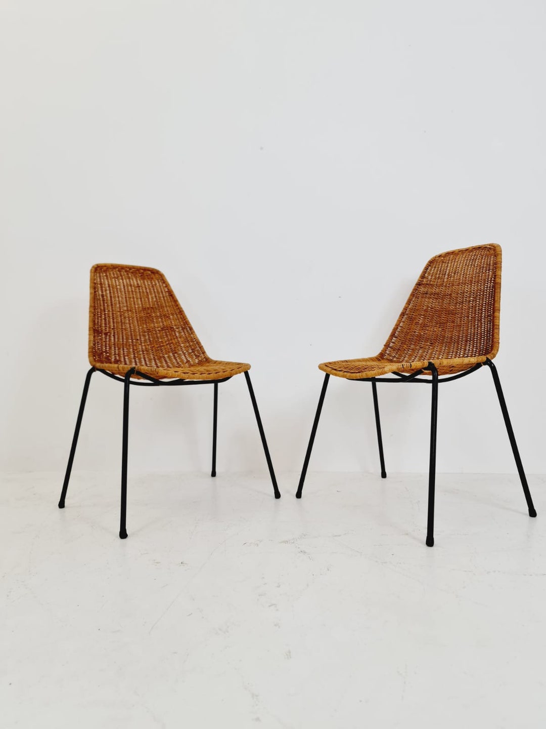 Midcentury Rattan Basket Chairs by Gian Franco Legler 1950s Etsy