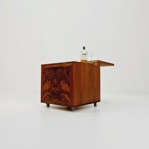 Super rare German mid century bar cart trolley in teak and beech, 1960s