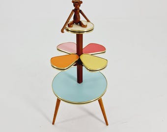 1950s German Plant Stand, Colorful Vintage Mid-Century Minimalist Indoor Plant Stand Side Table Retro flower table