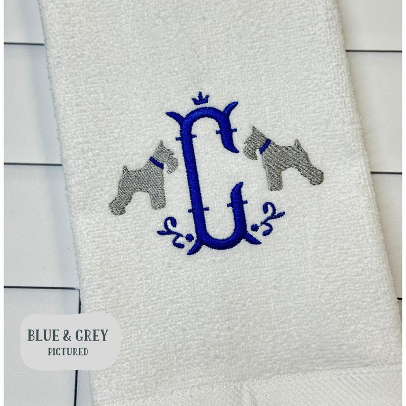 Embroidered Monogram Miniature Schnauzer Fingertip Towel: Schnauzer Lover Gift image 8