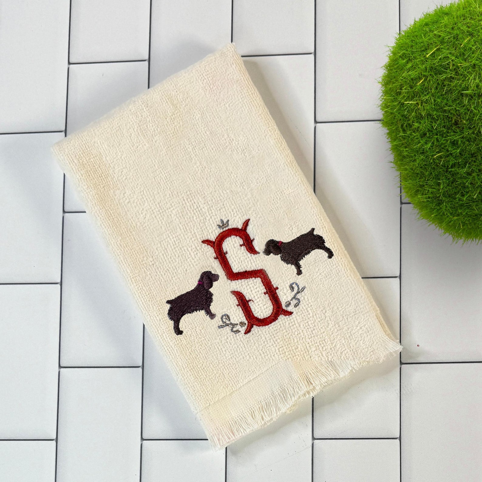 Embroidered Boykin Spaniel Fingertip Towel Letter K and two boykin spaniels