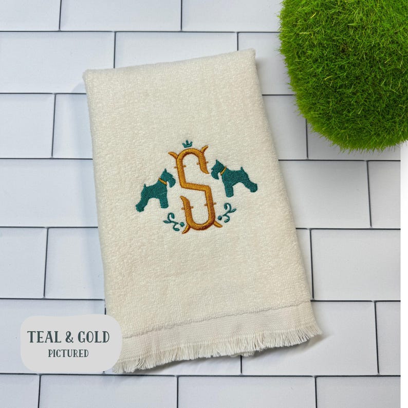 Embroidered Monogram Miniature Schnauzer Fingertip Towel: Schnauzer Lover Gift image 2