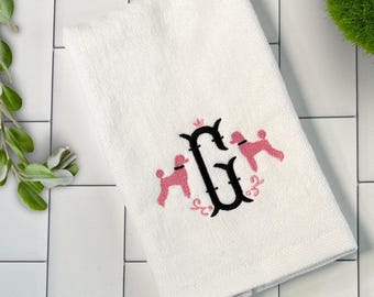 Monogram Poodle Embroidered Fingertip Towel: Poodle Lover Gift
