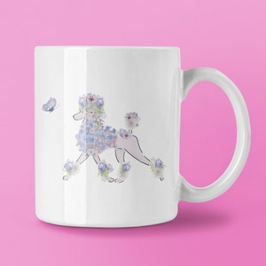 Poodle Mug 11oz, Floral Dog Mug for Gardners, Poodle Mom Gift, Poodle Lovers Gift, Watercolor Flower Art, Pretty mug for Girlfriend,