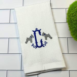 Embroidered Monogram Miniature Schnauzer Fingertip Towel: Schnauzer Lover Gift image 1