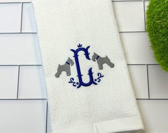 Embroidered Monogram Miniature Schnauzer Fingertip Towel: Schnauzer Lover Gift