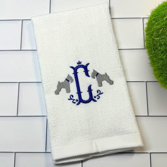 Embroidered Monogram Miniature Schnauzer Fingertip Towel: Schnauzer Lover Gift