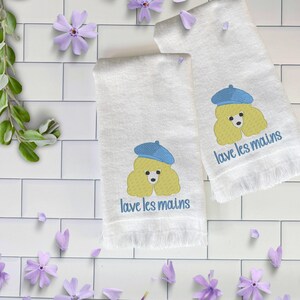 Embroidered French Poodle Fingertip Towel: "Lave les Mains" Cotton Guest Towel image 8