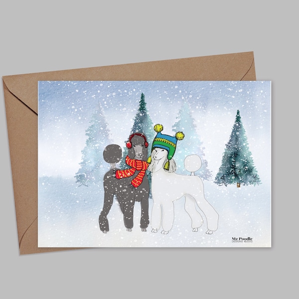 Poodle Card with envelope, Funny Holiday Card, Poodle Mom Gift, stocking stuffer for woman, Dogs in Christmas hats