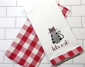 Embroidered Cat Kitchen Towel: Funny Gift for Cat Lovers