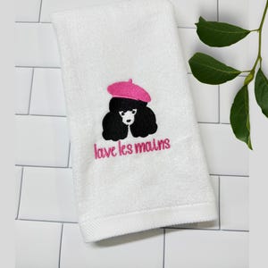 Embroidered French Poodle Fingertip Towel: "Lave les Mains" Cotton Guest Towel image 5