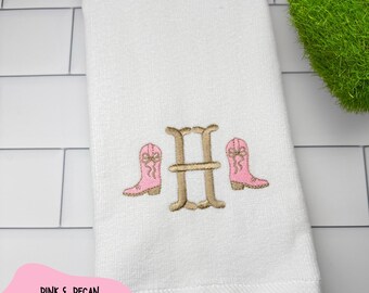 Monogram Cowgirl Boots Fingertip Towel: Embroidered Equestrian Gift