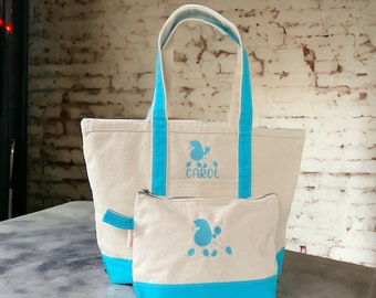Personalized Poodle Tote Bag Set, Poodle Makeup Bag