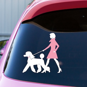 Poodle Mom Decal: Girl and Dog Silhouette, Car Window Sticker