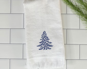 Embroidered Christmas Tree Towel: Chinoiserie Holiday Decor