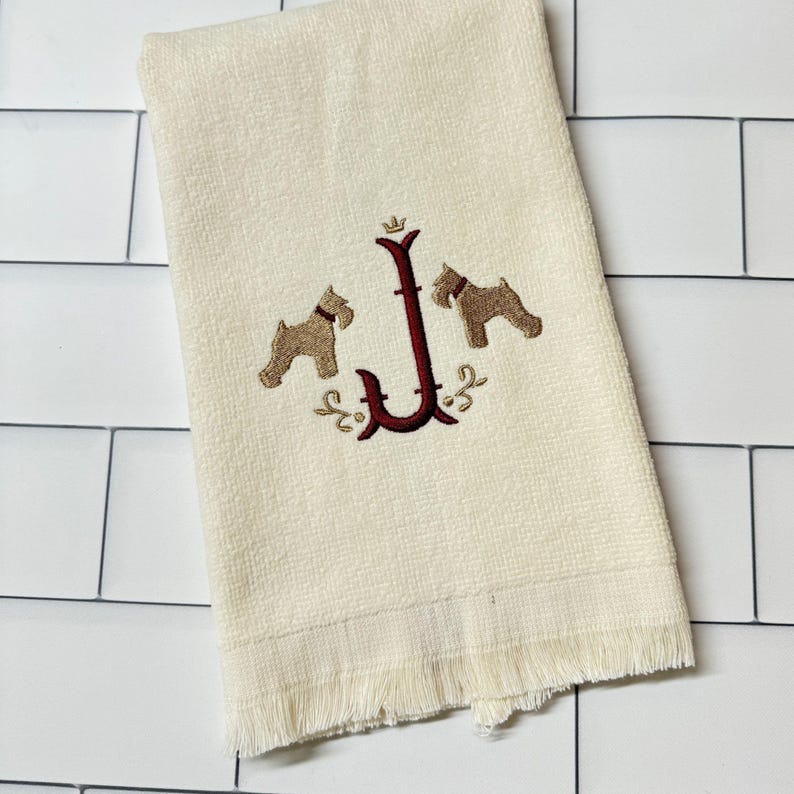 Embroidered Monogram Miniature Schnauzer Fingertip Towel: Schnauzer Lover Gift image 9