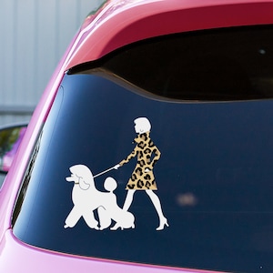 Poodle Mom Decal: Girl with Poodle Silhouette - Car Window Sticker