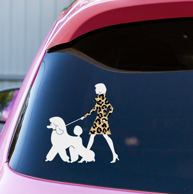 Poodle Mom Decal: Girl with Poodle Silhouette - Car Window Sticker image 1
