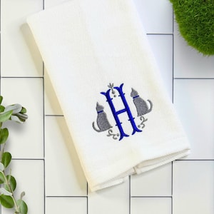 Personalized Cat Embroidered Fingertip Towel: Cat Lover Gift