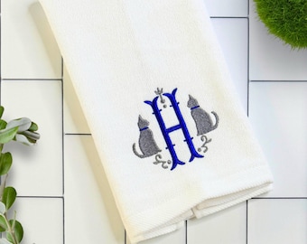 Personalized Cat Embroidered Fingertip Towel: Cat Lover Gift