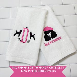 Embroidered French Poodle Fingertip Towel: "Lave les Mains" Cotton Guest Towel image 6
