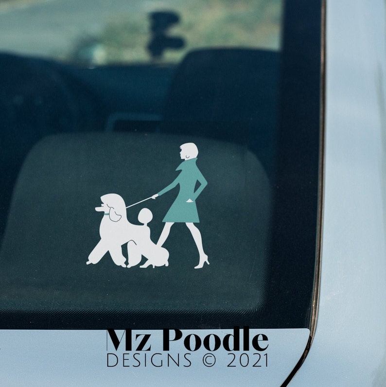 Poodle Mom Decal: Girl with Poodle Silhouette - Car Window Sticker image 3