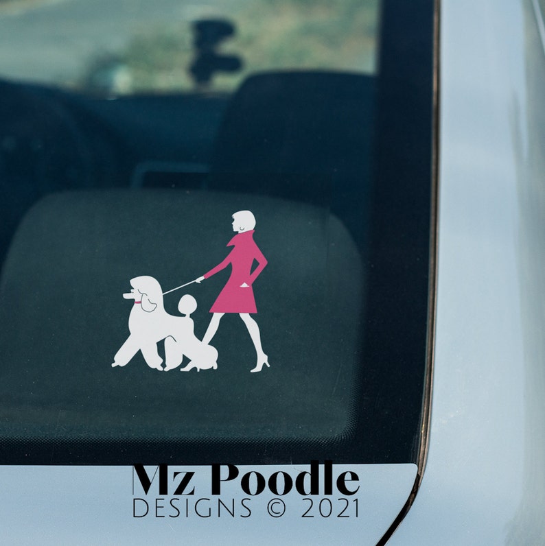 Poodle Mom Decal: Girl with Poodle Silhouette - Car Window Sticker image 2