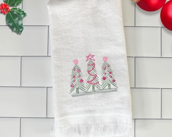 Embroidered Christmas Tree Hand Towel: Festive Holiday Decor