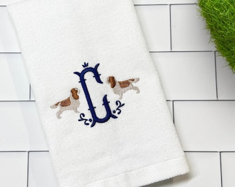 Monogrammed Cavalier King Charles Spaniel Towel: Embroidered Cotton Guest Towel